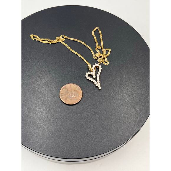 Yellow Gold 14kt Cubic Zirconia Heart Pendant 10k Singapore Chain Necklace *14” - Picture 5 of 12